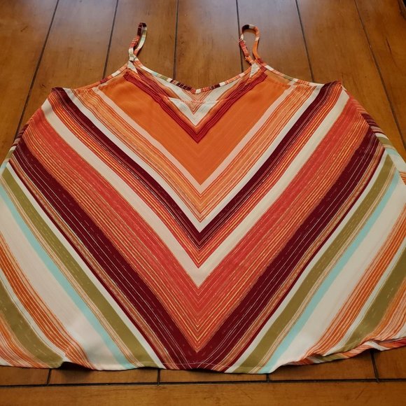 Apt 9 Orange White Maroon Olive Green Aqua V Striped Sleeveless Crop Top Sz L - Picture 1 of 15
